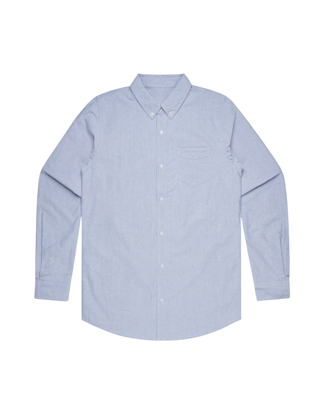 Light blue cotton Oxford shirt for individual monograms, front view — classic pale blue oxford weave