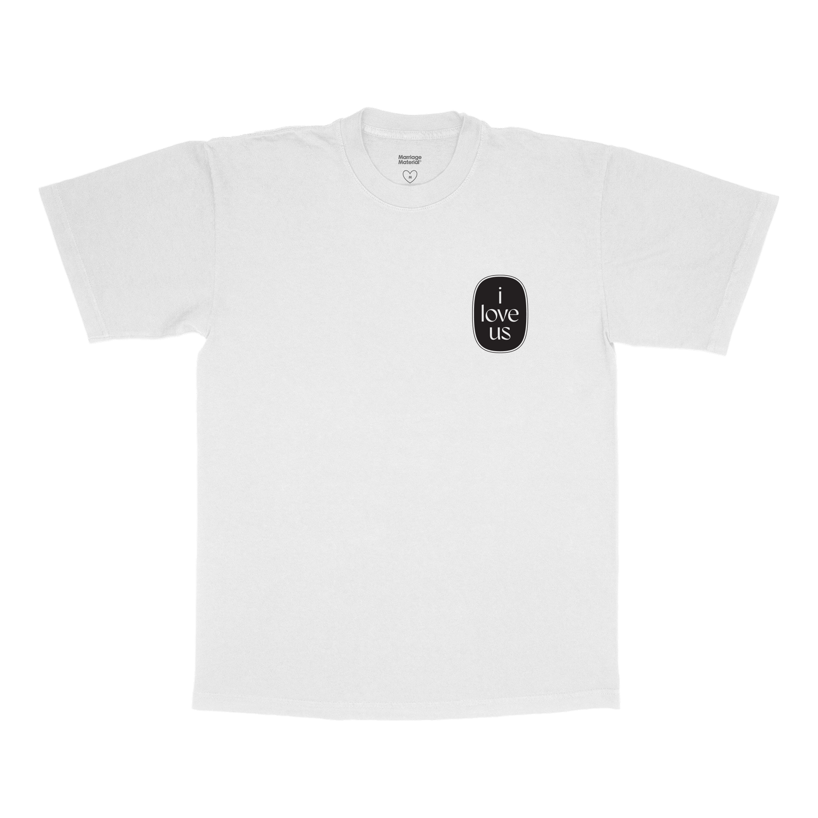 A custom "I Love Us" tee designed by Marriage Material.