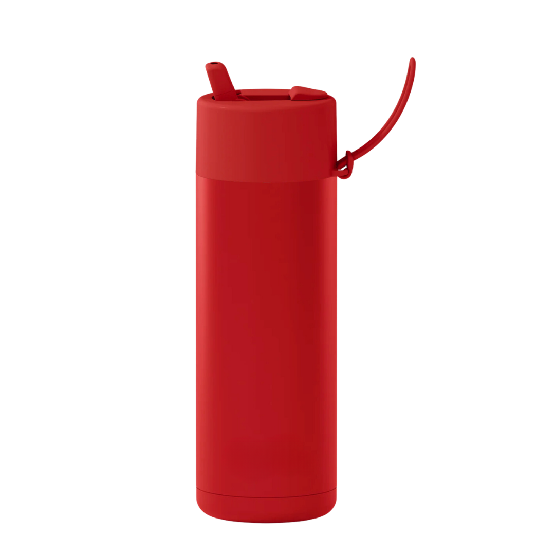 Custom wedding water bottle in Atomic Red — 20oz frank green ceramic reusable bottle from Marriage Material, back view