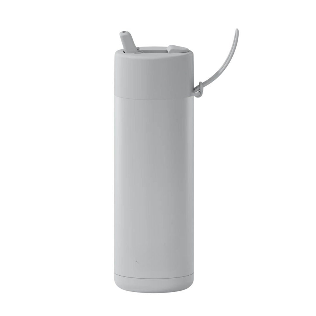 Custom wedding water bottle in Harbor Mist Grey — 20oz frank green ceramic reusable bottle from Marriage Material, back view
