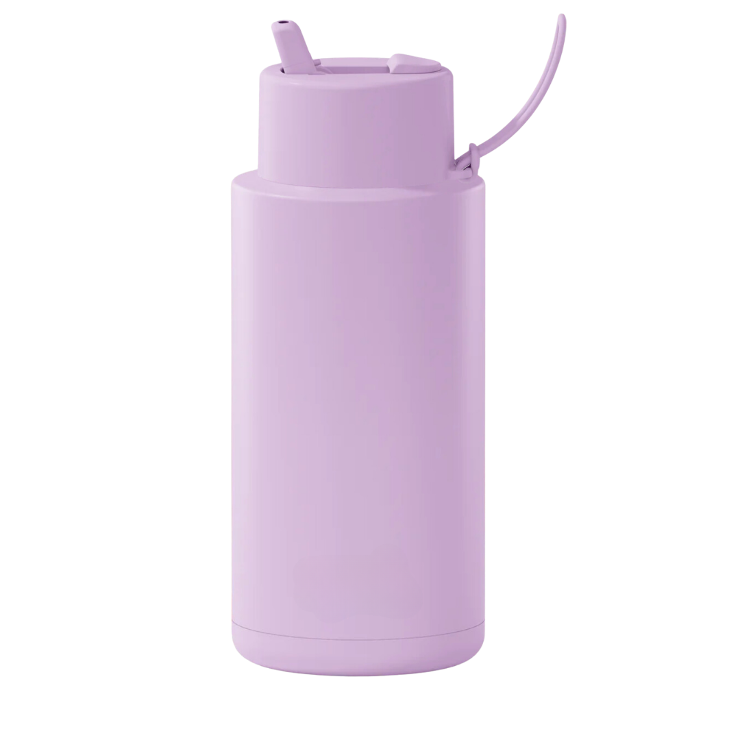 Custom wedding water bottle in Lilac Haze Purple — 32oz frank green ceramic reusable bottle from Marriage Material, back view