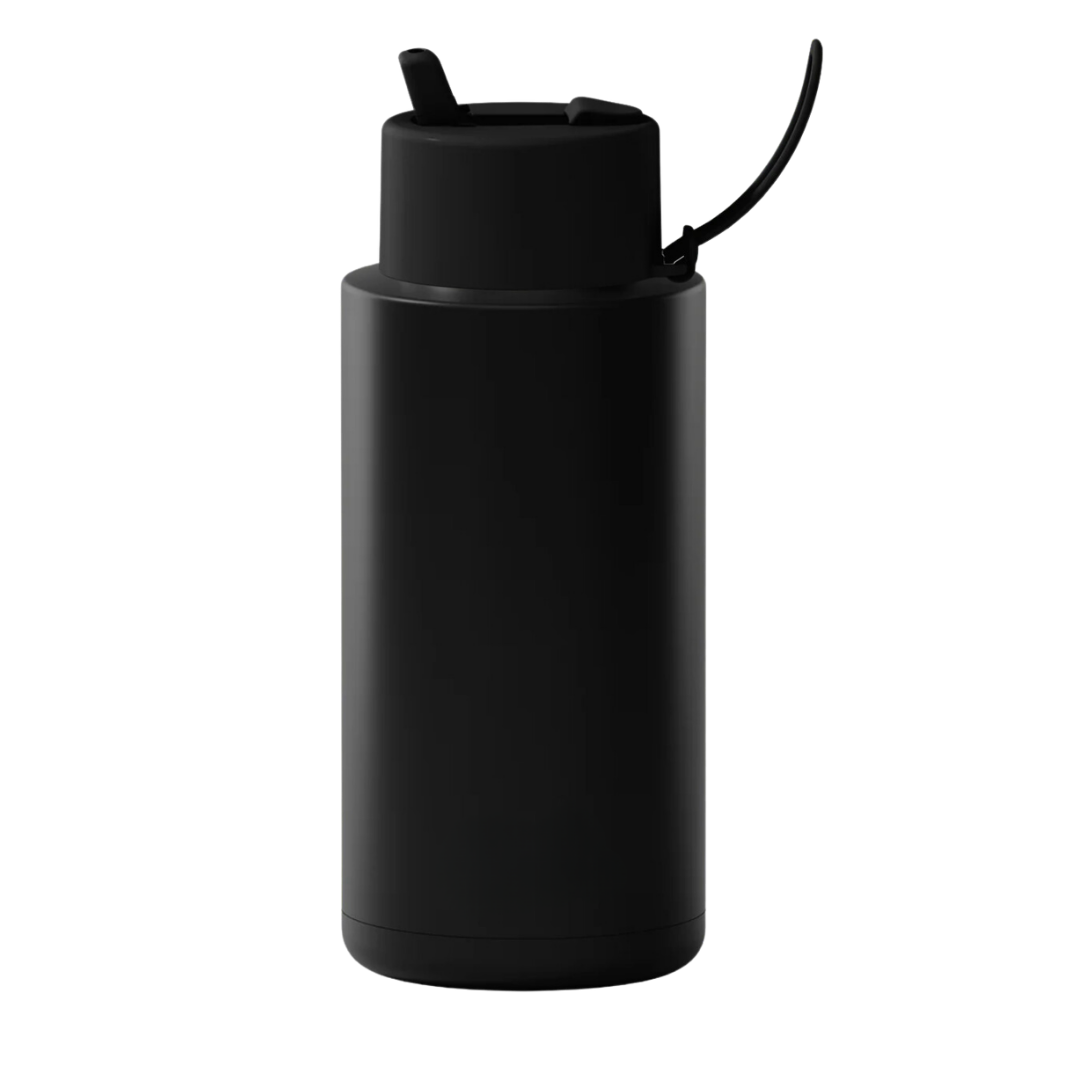 Custom wedding water bottle in Midnight Black — 32oz frank green ceramic reusable bottle from Marriage Material, back view
