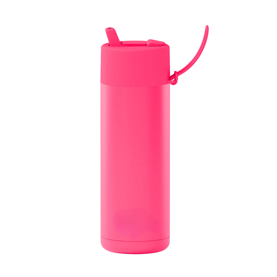 Custom wedding water bottle in Neon Pink — 20oz frank green ceramic reusable bottle from Marriage Material, back view
