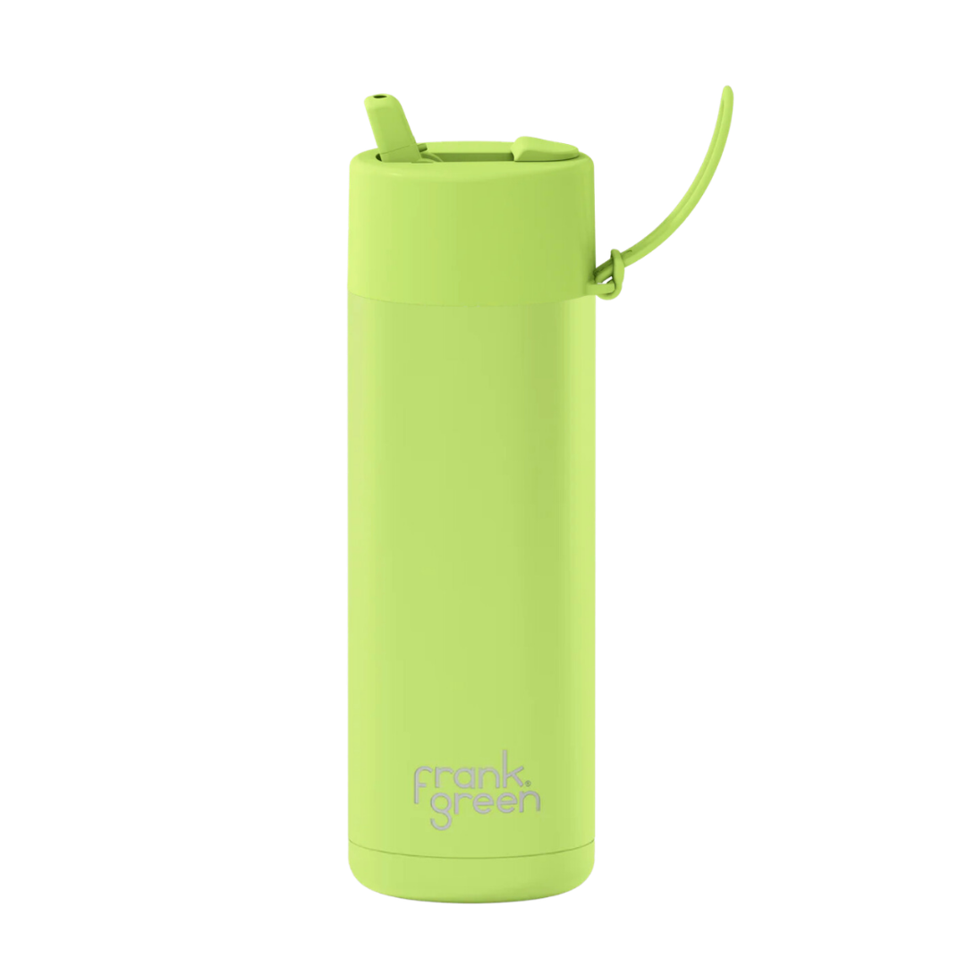 Custom wedding water bottle in Pistachio Green — 20oz frank green ceramic reusable bottle from Marriage Material, front view with frank green logo